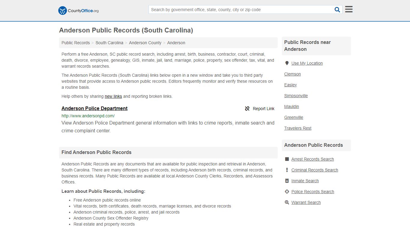Anderson Public Records (South Carolina) - County Office